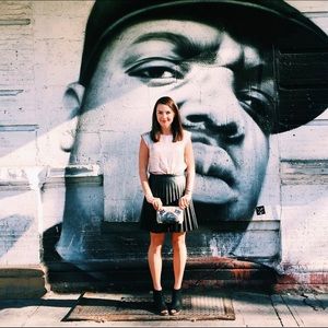 Black pleated leather skirt